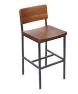 BFM Memphis Counter Height Stool, Gray Ash Wood Seat & Back - Steel Frame - Sand Black Finish for Indoor Restaurants
