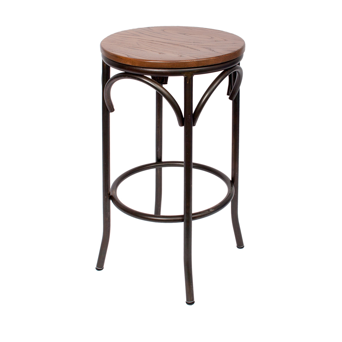 BFM Henry Cross Back Backless Counter Height Stool, Autumn Ash Wood Seat - Steel Frame - Sand Black Finish for Indoor Restaurants