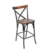 BFM Henry Cross Back Counter Height Stool, Natural Ash Wood Seat & Back - Steel Frame - Sand Black Finish for Indoor Restaurants
