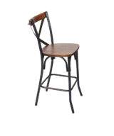 BFM Henry Cross Back Counter Height Stool, Autumn Ash Wood Seat & Back - Steel Frame - Distressed Finish for Indoor Restaurants