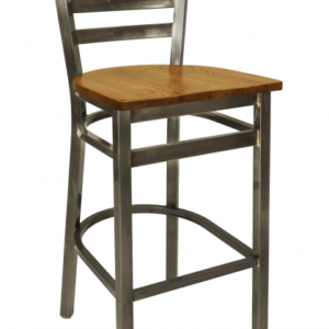 BFM Lima Ladder Back Barstool - Autumn Ash Seat - Steel Frame - Clear Coat Finish for Indoor Restaurants