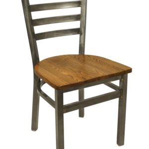 BFM Lima Ladder Back Chair - Cherry Wood Seat - Steel Frame - Clear Coat Finish for Indoor Restaurants