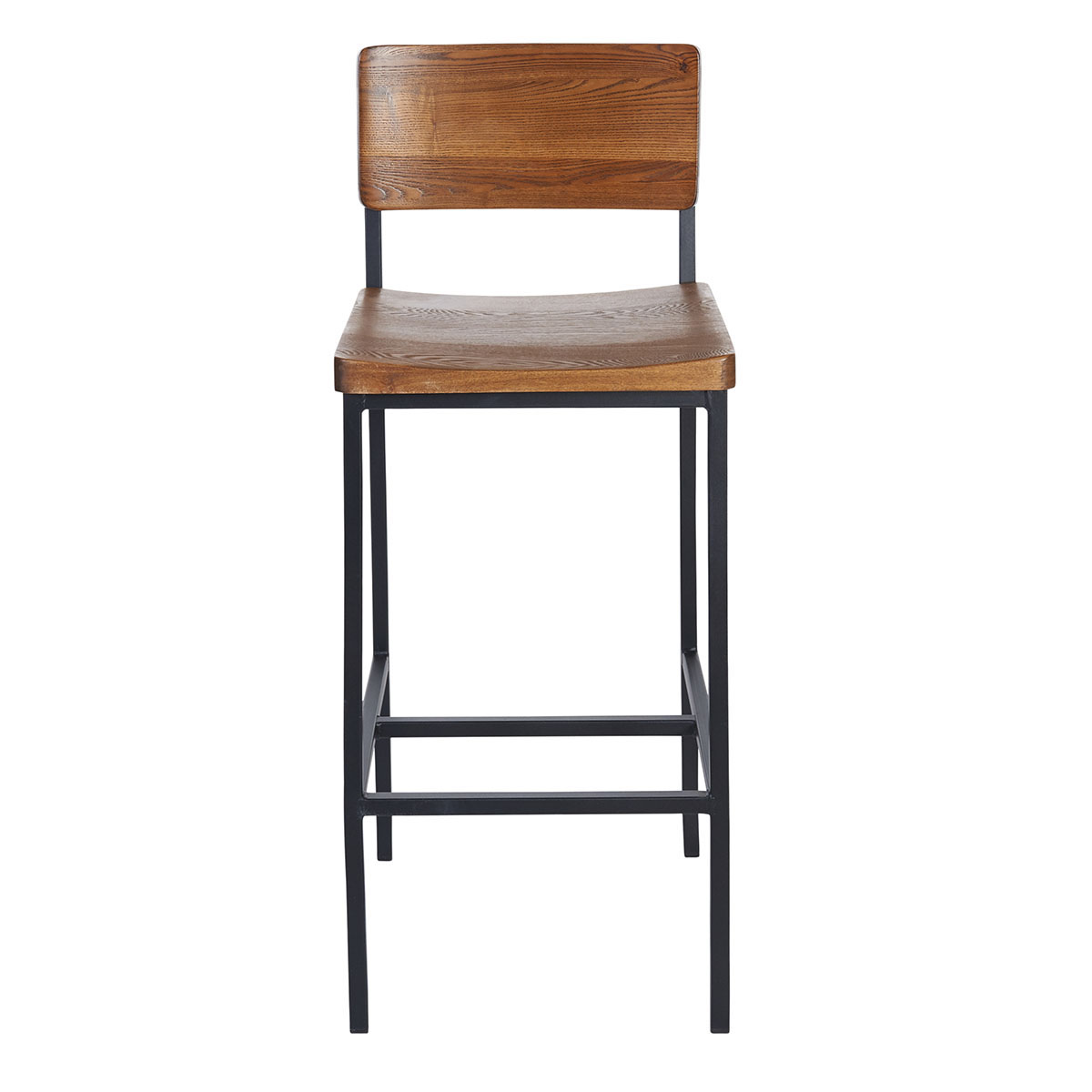 BFM Memphis Barstool, Autumn Ash Wood Seat & Back - Steel Frame - Sand Black Finish for Indoor Restaurants