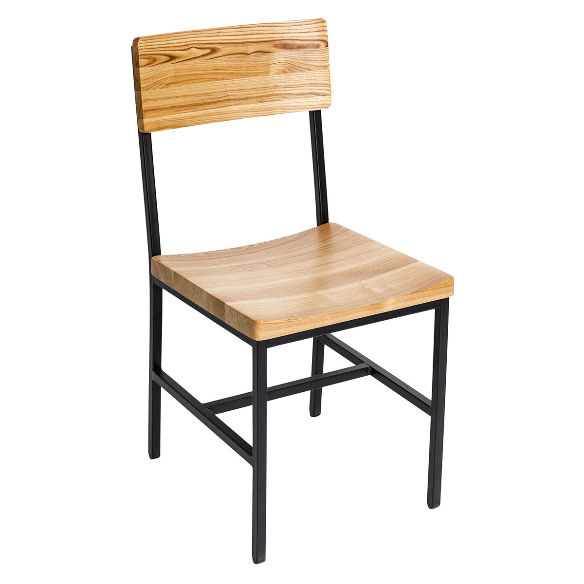 BFM Memphis Side Chair, Natural Ash Seat & Back - Steel Frame - Sand Black Finish for Indoor Restaurants