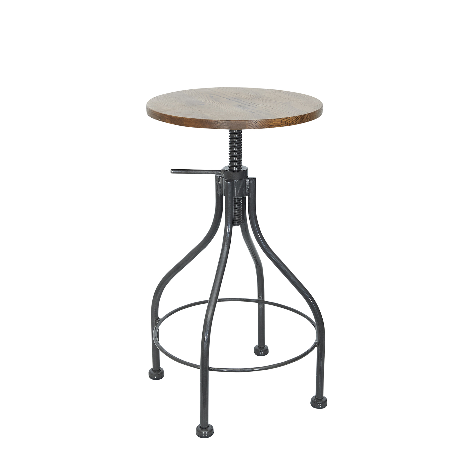BFM Backless Screw Barstool, Autumn Ash Wood Seat & Back - Steel Frame - Sand Black Finish for Indoor Restaurant