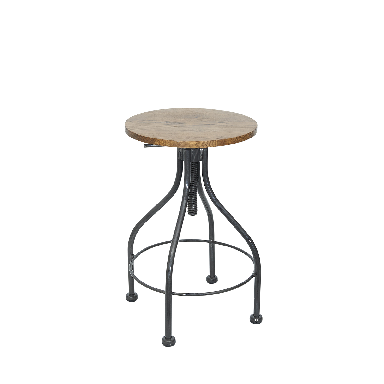BFM Backless Screw Barstool, Autumn Ash Wood Seat & Back - Steel Frame - Clear Coat Finish for Indoor Restaurant