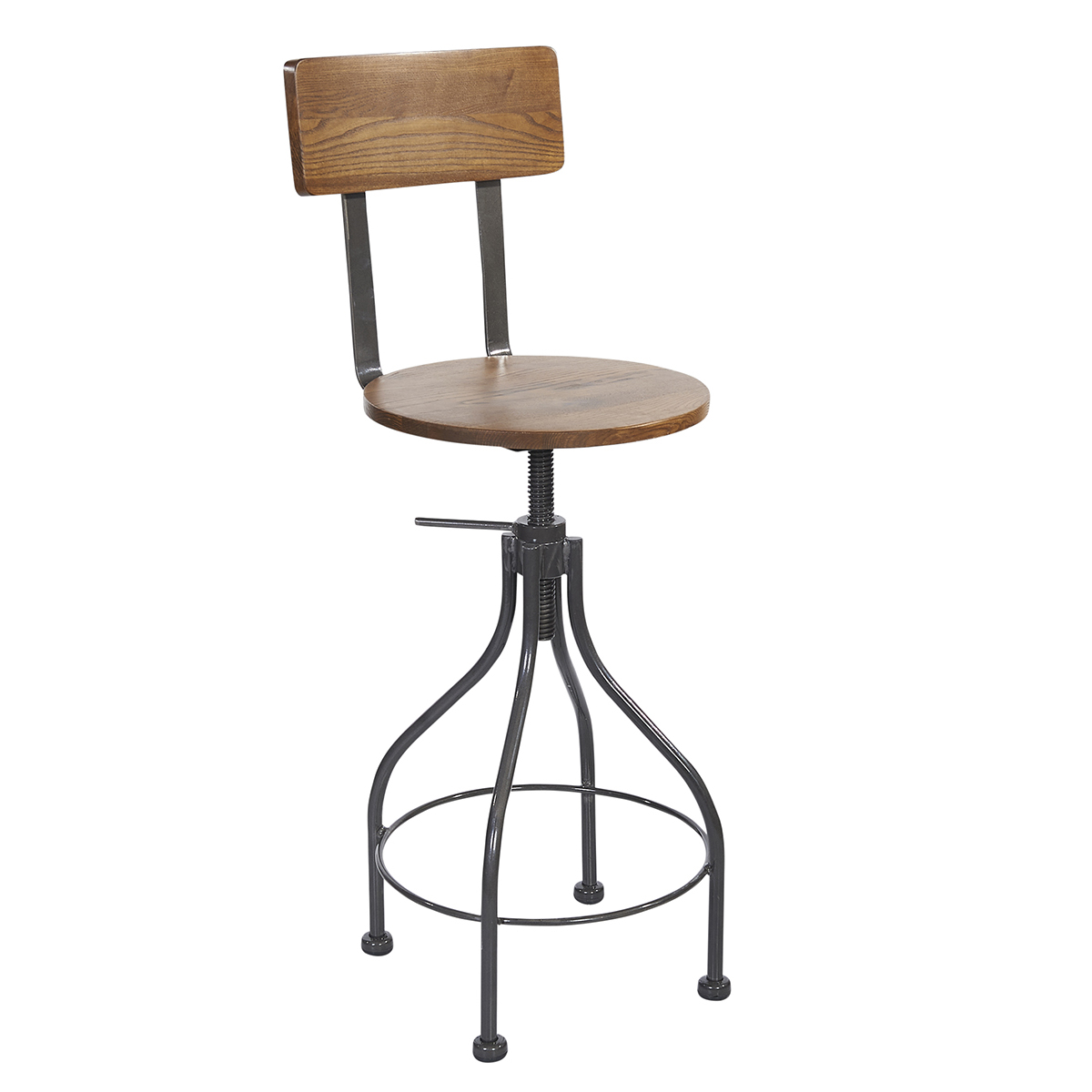BFM Screw Barstool, Autumn Ash Wood Seat & Back - Steel Frame - Clear Coat Finish for Indoor Restaurant