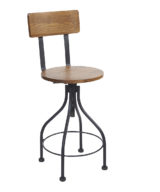 BFM Screw Barstool, Autumn Ash Wood Seat & Back - Steel Frame - Sand Black Finish for Indoor Restaurant
