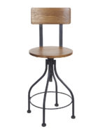 BFM Screw Barstool, Autumn Ash Wood Seat & Back - Steel Frame - Sand Black Finish for Indoor Restaurant