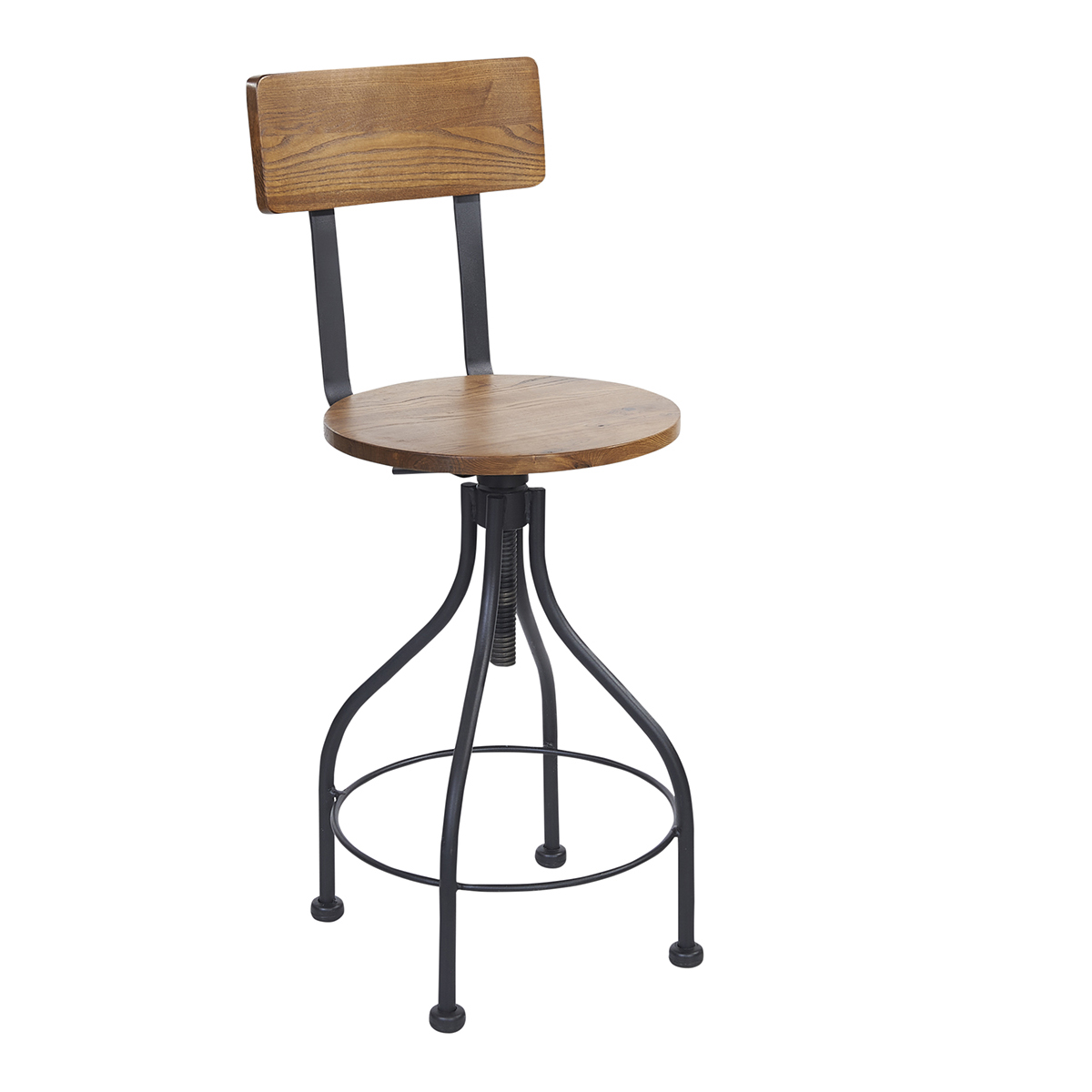 BFM Screw Barstool, Autumn Ash Wood Seat & Back - Steel Frame - Sand Black Finish for Indoor Restaurant