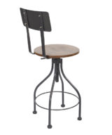 BFM Screw Barstool, Autumn Ash Wood Seat & Clear Coat Metal Back - Steel Frame - Clear Coat Finish for Indoor Restaurant