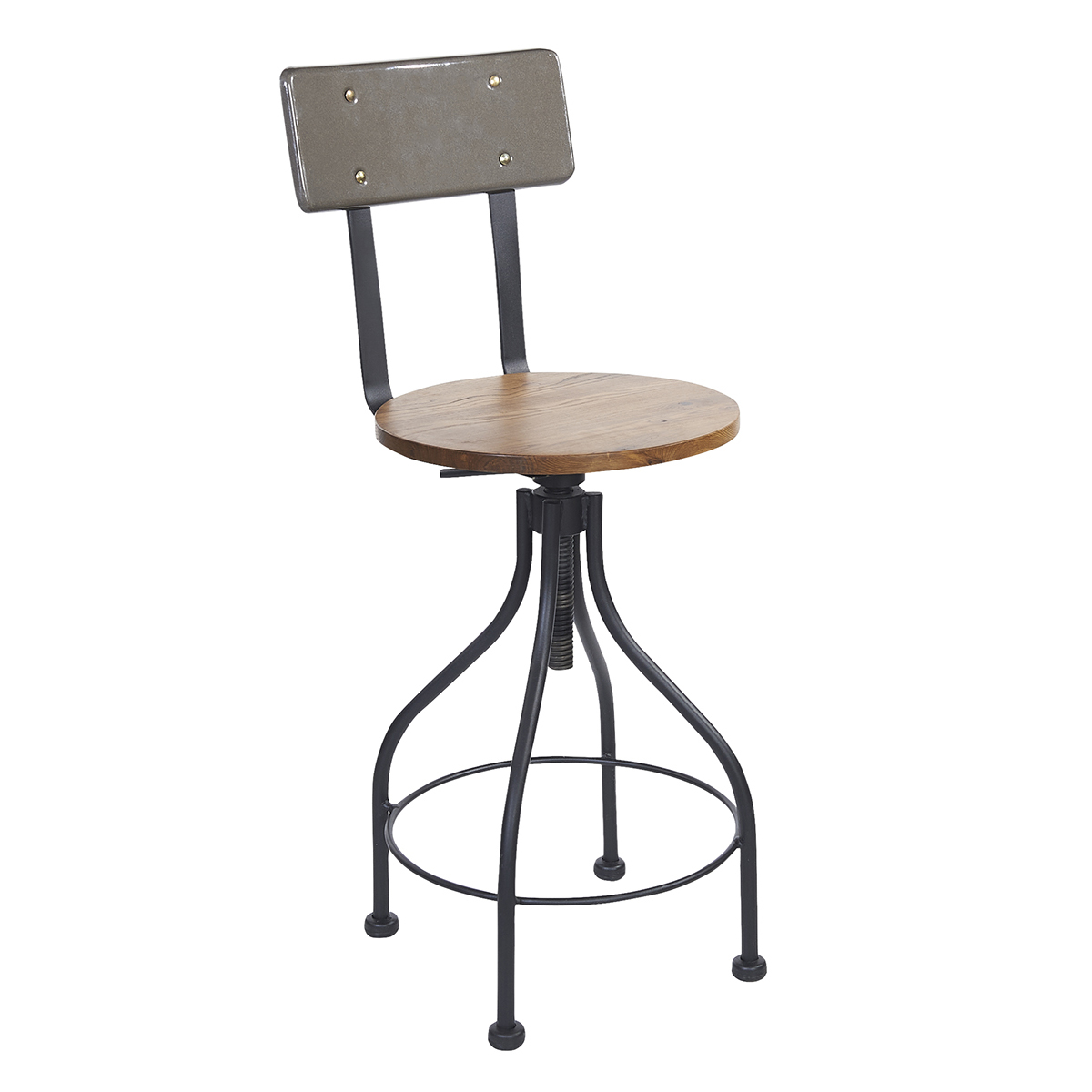 BFM Screw Barstool, Autumn Ash Wood Seat & Clear Coat Metal Back - Steel Frame - Clear Coat Finish for Indoor Restaurant