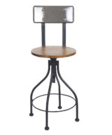 BFM Screw Barstool, Autumn Ash Wood Seat & Clear Coat Metal Back - Steel Frame - Clear Coat Finish for Indoor Restaurant