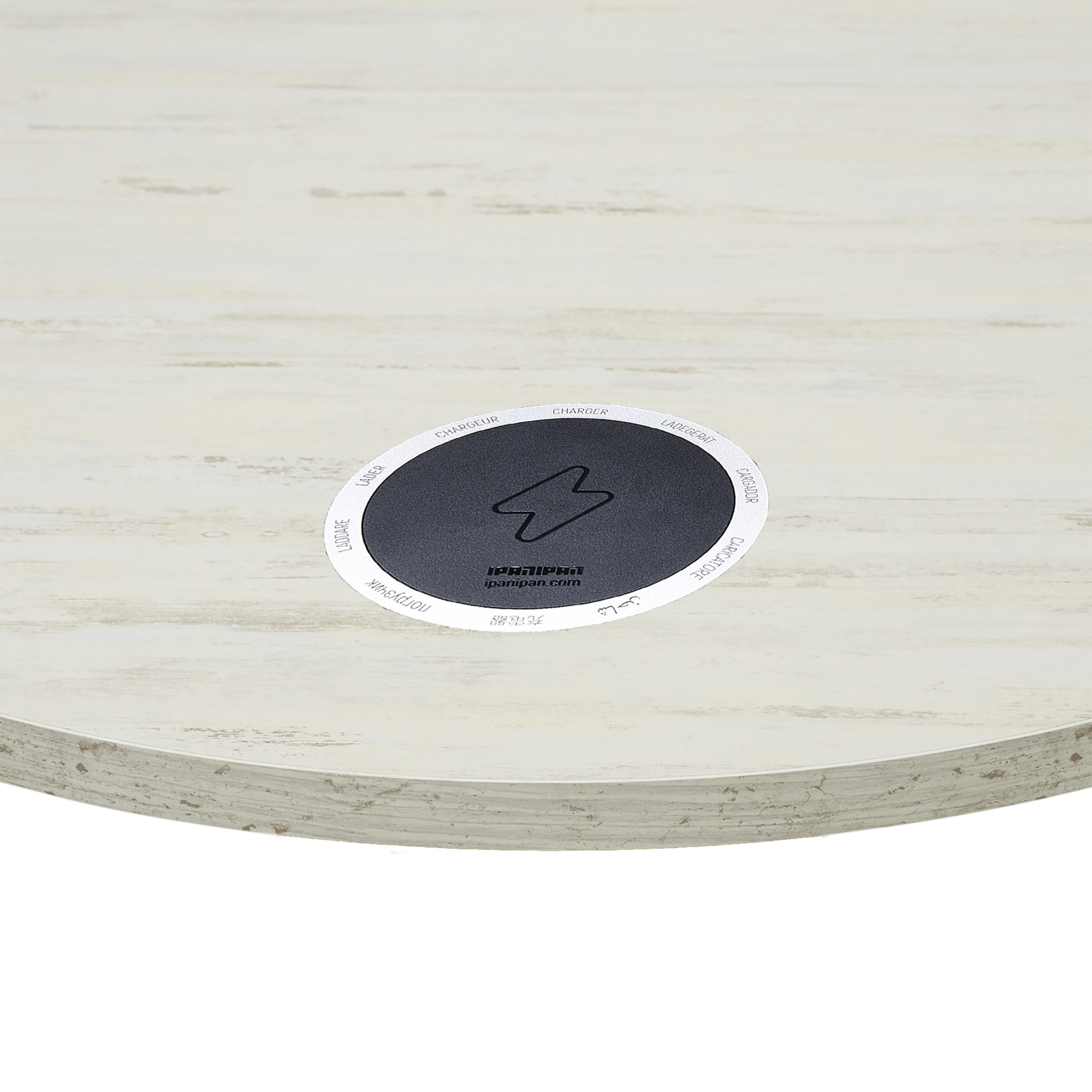 BFM 1-Inch Relic Indoor Restaurant Table Top - Melamine PVC Self-Edge 30-Inch Round - Antique Wash Finish with 1 Flat Pack Wireless Charger Installed
