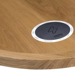 BFM Veneer Table Top 48-Inch Round Natural Ash - With 2 Flat Pack Wireless Chargers Installed for Commercial Indoor Restaurants
