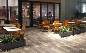 Outdoor Powder Coated Orange Aluminum Side Chairs and Laminate Tops
